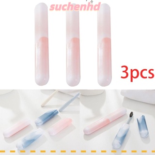 Suchenhd กล่องพลาสติก ป้องกันแปรงสีฟัน แบบพกพา กันฝุ่น ใช้ซ้ําได้ หลากสี สําหรับห้องน้ํา จํานวน 3 ชิ้น