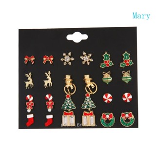 Mary 12 คู่ ไม้ค้ํา ต่างหูสตั๊ด ต้นคริสต์มาส พวงหรีด เจาะ เครื่องประดับต่างหู