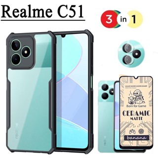 3 in 1 เคสโทรศัพท์มือถือกระจกนิรภัย เซรามิค กันรอยหน้าจอ กันกระแทก สําหรับ Realme C51 C53 C55 C35 C33 C30 C30s C25 C25Y C21Y C21 C17 C15 C12 C11 2021