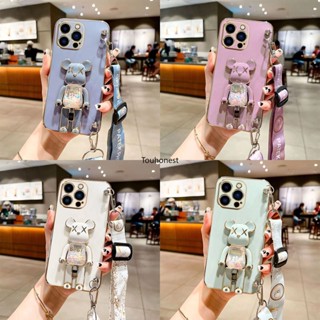 เคส For Apple เคสไอโฟน iPhone 14 Pro Max เคส iPhone 15 Pro Max Casing iPhone 14 Plus Case iPhone 15 Plus Case iPhone 7 Case iPhone 8 Case iPhone SE Case Silicone Anime Cute Kaws Bear Stand Cartoon Wrist Band Phone Cover Cassing Case TS โทรศัพท์มือถือ