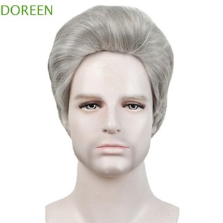 Doreen วิกผมสังเคราะห์ วิกผมสั้นตรง นุ่ม ระบายอากาศ สีเทา สําหรับผู้ชาย