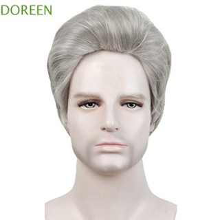 Doreen วิกผมสังเคราะห์ วิกผมสั้นตรง นุ่ม ระบายอากาศ สีเทา สําหรับผู้ชาย