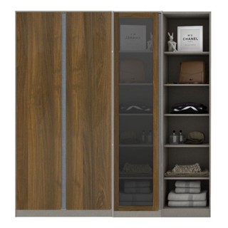 [กทม. 3-5 วัน ส่ง] Koncept furniture ตู้เสื้อผ้าบานเปิด รุ่น Blox สีไม้เข้ม (200x59x210 ซม.)