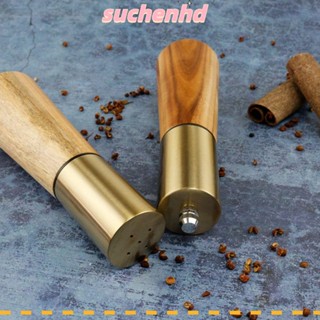 Suchenhd ขวดบดพริกไทย เครื่องเทศ สเตนเลส สีทอง 7.1*2.4 นิ้ว 7.28*2.4 นิ้ว สําหรับทําอาหาร 1 2 ชิ้น