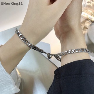 Unewking สร้อยข้อมือโซ่คู่รัก สเตนเลส แม่เหล็ก โรแมนติก สีเงิน สไตล์พังก์ เครื่องประดับแฟชั่น สําหรับผู้ชาย ผู้หญิง 2 ชิ้น