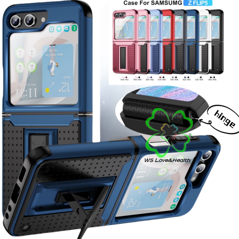 2 in 1 เคสโทรศัพท์มือถือ กันกระแทก พร้อมขาตั้ง และบานพับ สําหรับ Samsung Galaxy Z Flip 5 Z Flip 3 Z 