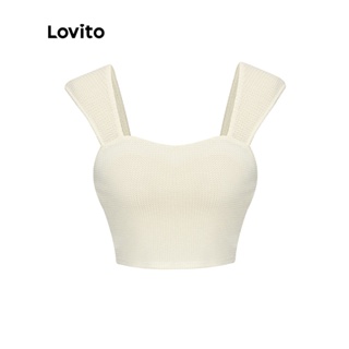 Lovito เสื้อยืดลำลองสีพื้น คร็อป สำหรับสตรี  L54ED025 (แอพริคอท)