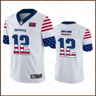 เสื้อกีฬาแขนสั้น ลายทีมชาติฟุตบอล NS2 NFL New England Patriots No.12 Brady พลัสไซซ์ SN2 สีขาว