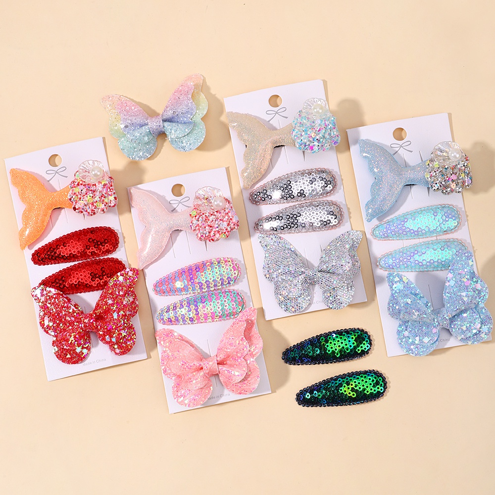 4 ชิ้น / เซต เด็กผู้หญิง เลื่อม หางปลา ผีเสื้อ กิ๊บเด็ก กิ๊บ BB กิ๊บติดผม ปิ่นปักผม เครื่องประดับผม ของขวัญ