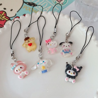 พวงกุญแจ เชือกเส้นเล็ก จี้ห้อยโทรศัพท์ รูปการ์ตูน Sanrio Melody Cinnamoroll Kuromi Hello Kitty สําหรับตกแต่งกระเป๋า