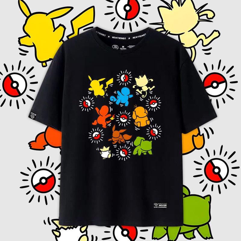 สไตล์ใหม่ Keith haring Co branded Pokemon Anime Japanese Printed Cotton Short Sleeve T-shirt Couple ml เสื้อยืดแฟชั่น