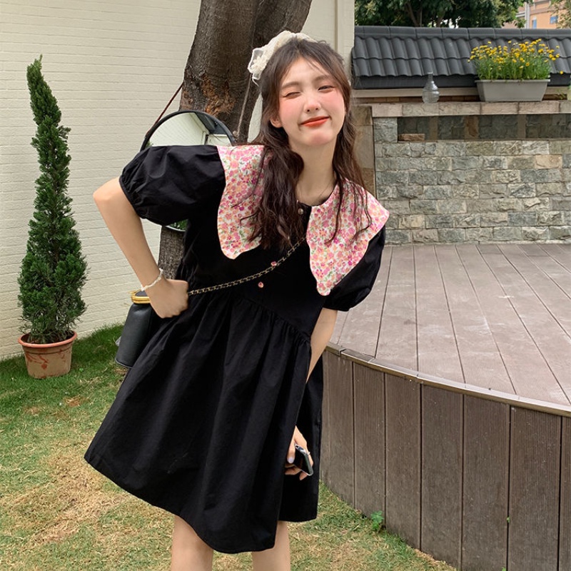 ชุดเดรสคอตุ๊กตา ทรงหลวม ขนาดใหญ่ สไตล์เกาหลี แฟชั่นฤดูร้อน สําหรับผู้หญิง