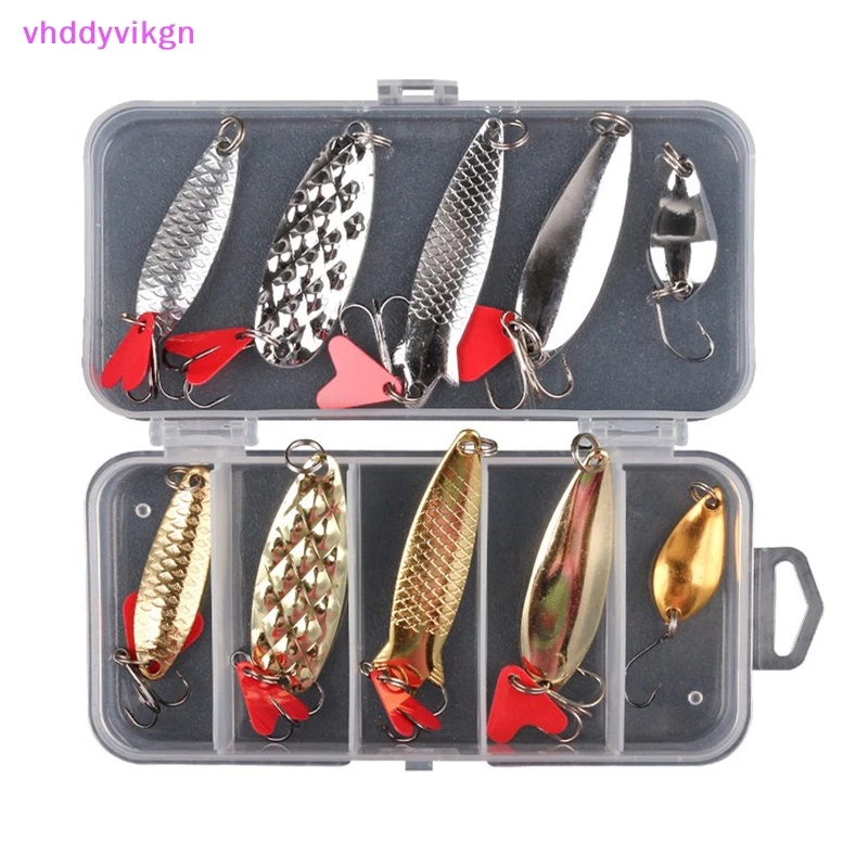 VHDD 10 ชิ้นตกปลาช้อนโลหะชุดล่อชุดทองเงินเหยื่อเลื่อม Spinner TH
