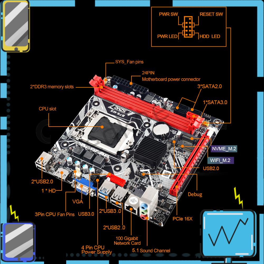 【Redkee.th】เมนบอร์ด ความจุสูงสุด 24Pin B75-MS 16GB พร้อม PCIe 16x สําหรับเล่นเกม PC