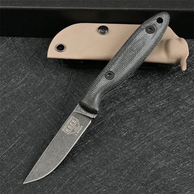 Stonewashed DC53 Steel Fixed Blade Self Defense ESEE Outdoor Survival Hunting Knife EDC Tactical Military Gear with Kyde