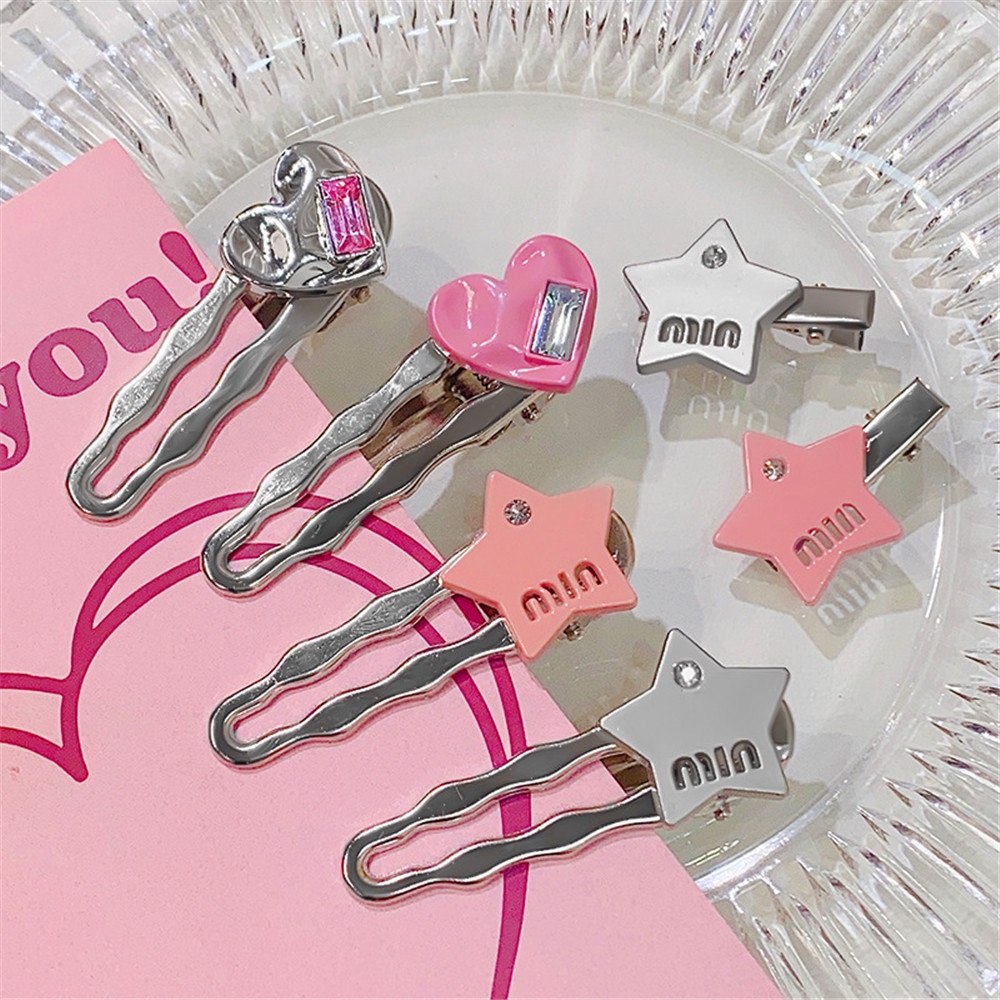 A HELLO GIRL Y2k กิ๊บติดผม ไม่ทิ้งร่องรอย สีเงิน สีเทา ไฮเอนด์ หรูหรา ดาว กิ๊บปากเป็ด หน้าม้า คลิปด้านข้าง