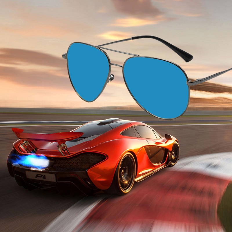 แว่นตากันแดดนักบินแฟชั่นปลอดภัยแว่นตาขับรถ Vogue Aviator Goggles Block UV400 Clear Vision เลนส์สีฟ้า