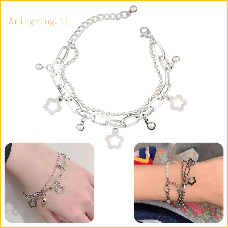 Arin สร้อยข้อมือโซ่โลหะ กําไลข้อมือหลายชั้น แฟชั่น กลวง ดอกไม้ เสน่ห์ สร้อยข้อมือ