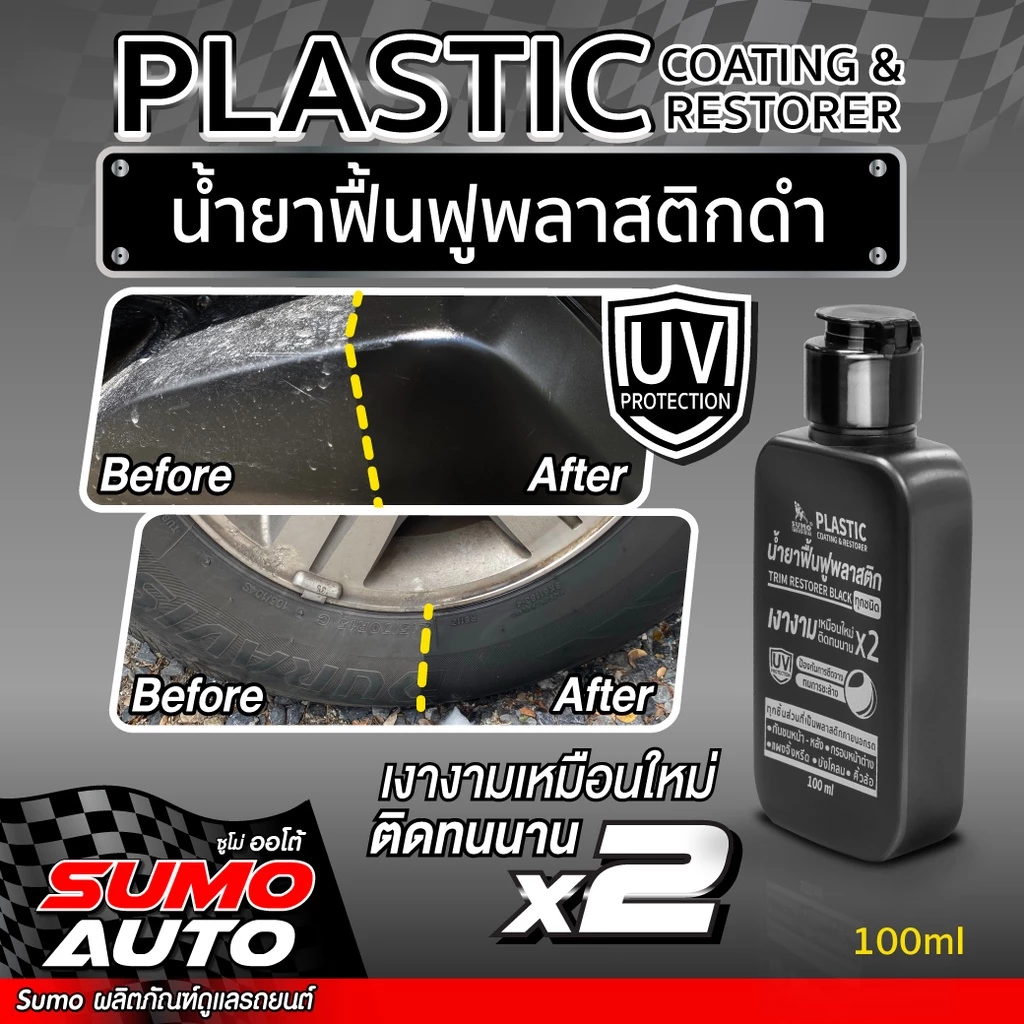 น้ำยาฟื้นฟูพลาสติกดำ 100ml SUMO น้ำยาเคลือบพลาสติก ( Plastic coating&restorer 100ml SUMO ) bonus