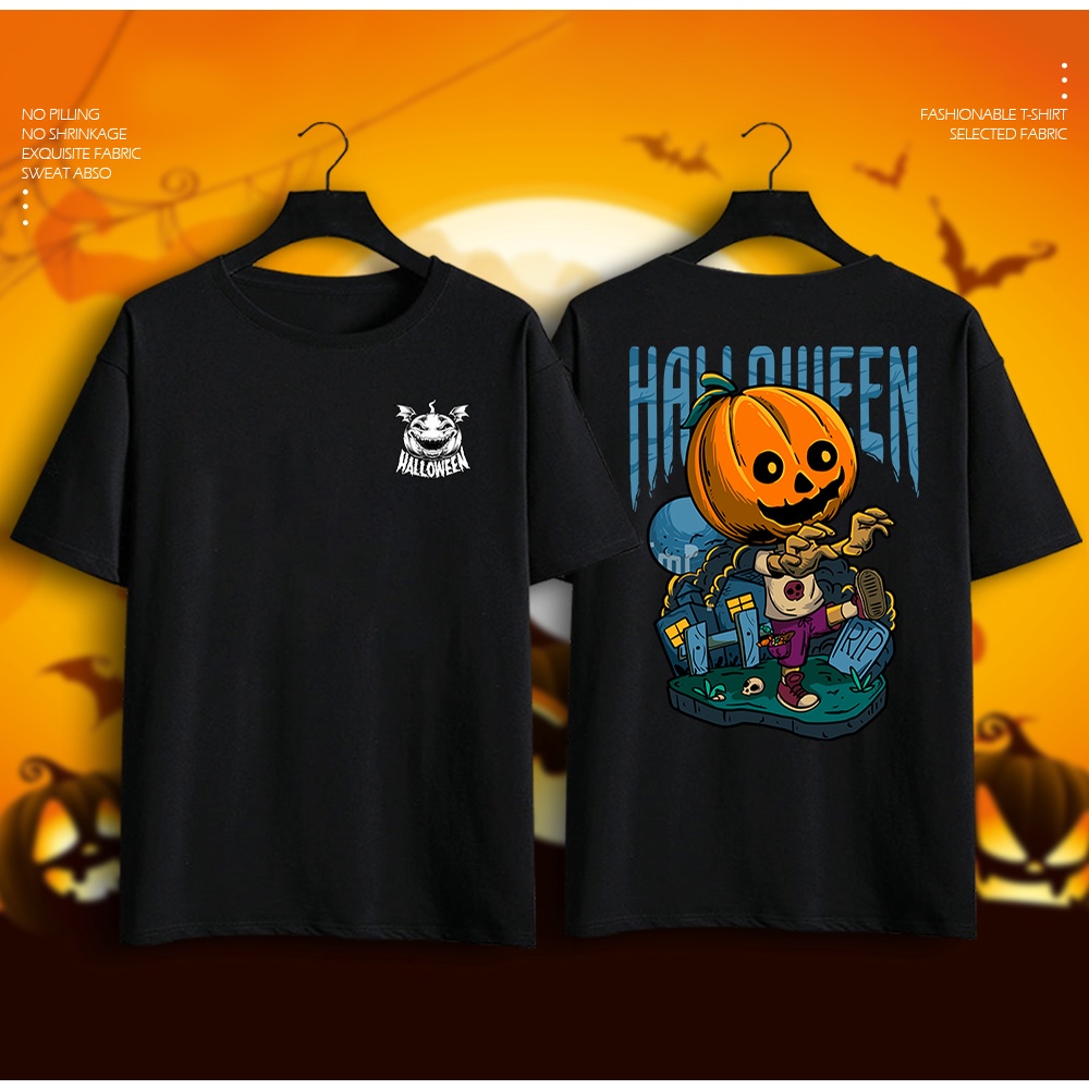 ความร้อน 2023Halloween T Shirts Pumpkin Funny Face Print Casual Fashion Men T Shirts O Neck T Shirts