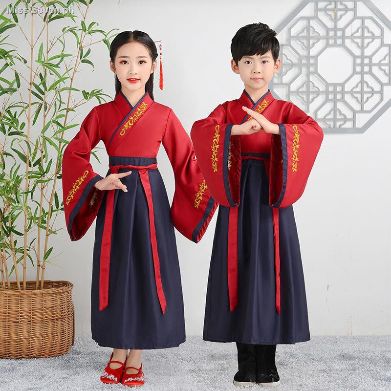 【Uhome】ชุดนักเรียน ชุดประจําชาติฮั่นฝู สไตล์จีนโบราณ หนังสือ เสื้อผ้าเด็ก คลาสสิก สามตัวอักษร หลักสูตร เครื่องแต่งกายเด็กประถม