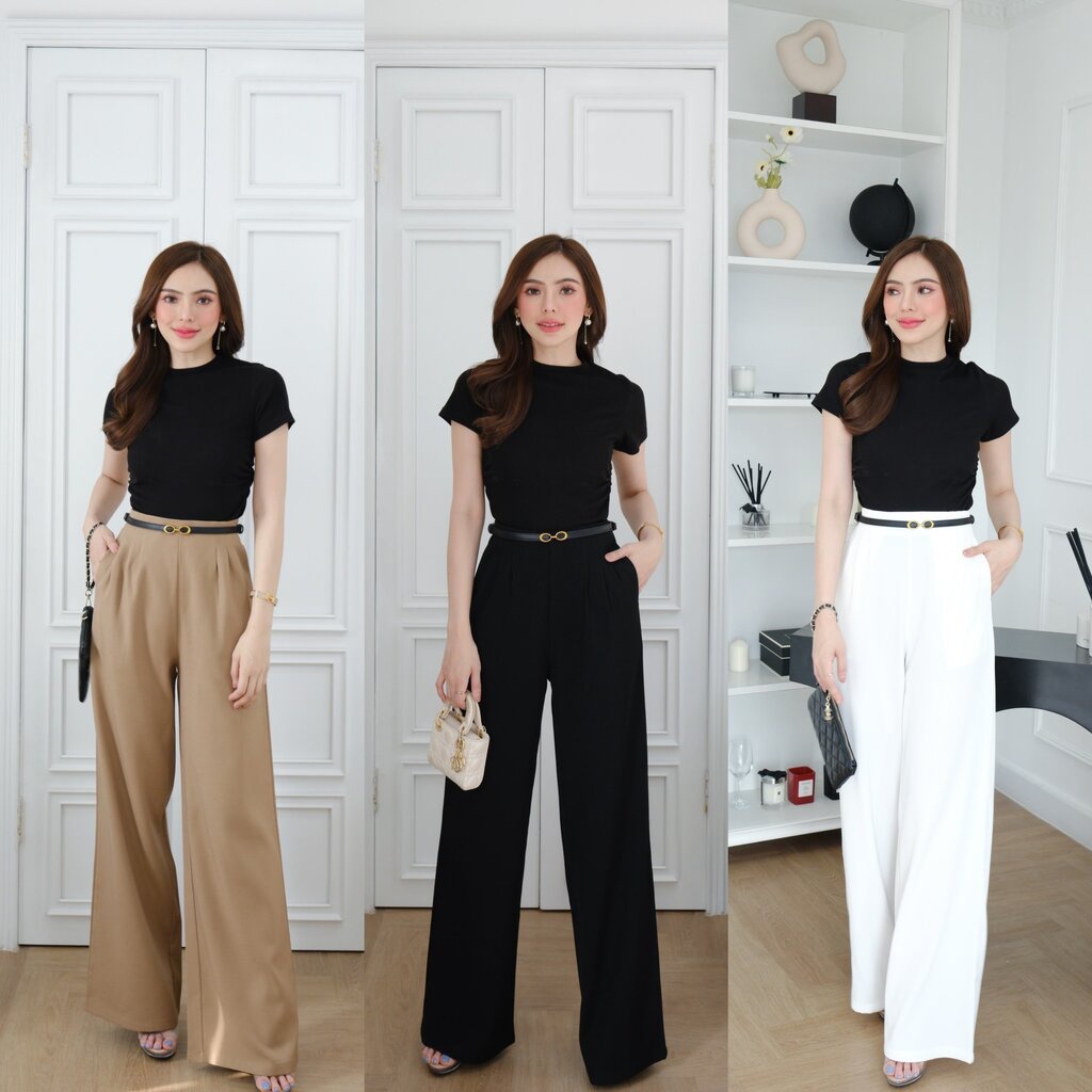 Timeless Pants (pants+belt) กางเกงรุ่นใหม่ ทรงกระบอกผ้าทิ้งตัวสวย เรียบตรงทั้งวัน karamel