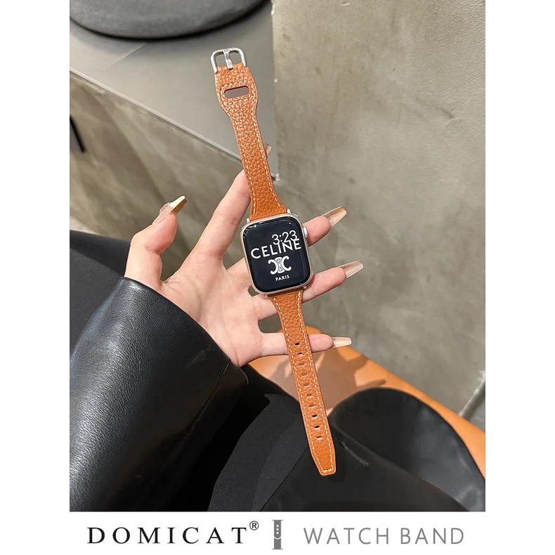 หนังบาง iWatch สําหรับ IWatch Ultra Lychee Grain Strap สําหรับ iWatch Series Ultra S9 SE S8 S7 6 4 3