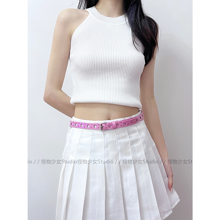 Y2k เข็มขัดรูปดาวห้าแฉก สไตล์ญี่ปุ่นและเกาหลี สําหรับผู้หญิง INS ฮาราจูกุ เข็มขัดหวานและเย็น พร้อมกางเกงยีน เลเซอร์กลวง บาง ตกแต่งอเนกประสงค์