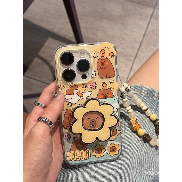 เคสโทรศัพท์มือถือ กันกระแทก ลายคาปิบาราน่ารัก พร้อมที่ตั้งวาง สําหรับ iPhone 7 8 plus x xs xr xsmax 11 12 13 14 15 Pro max