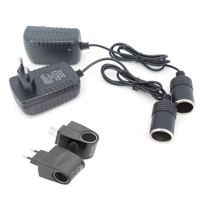 อะแดปเตอร์ซ็อกเก็ตไฟแช็ก แปลงภายในรถยนต์ AC 220V เป็น DC 12V 0.5a 1a 2a 1000ma ปลั๊ก EU สีดํา THH1