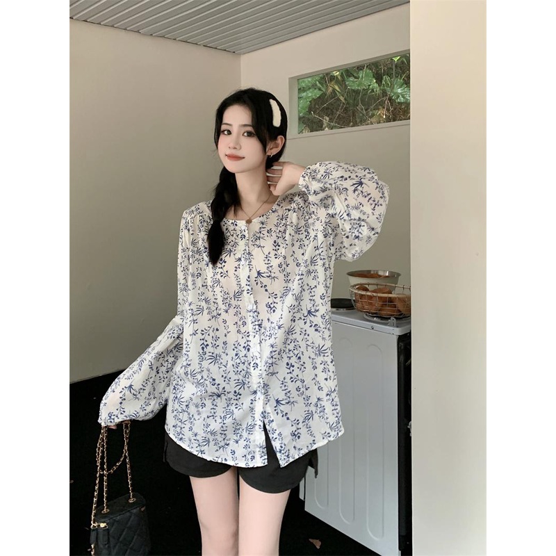 mimi&didi เสื้อเชิ้ตแขนยาวลายดอกไม้ผู้หญิง เสื้อแขนโคมไฟ น่ารัก สไตล์เกาหลี แฟชั่น#W280 - รูปที่ 2