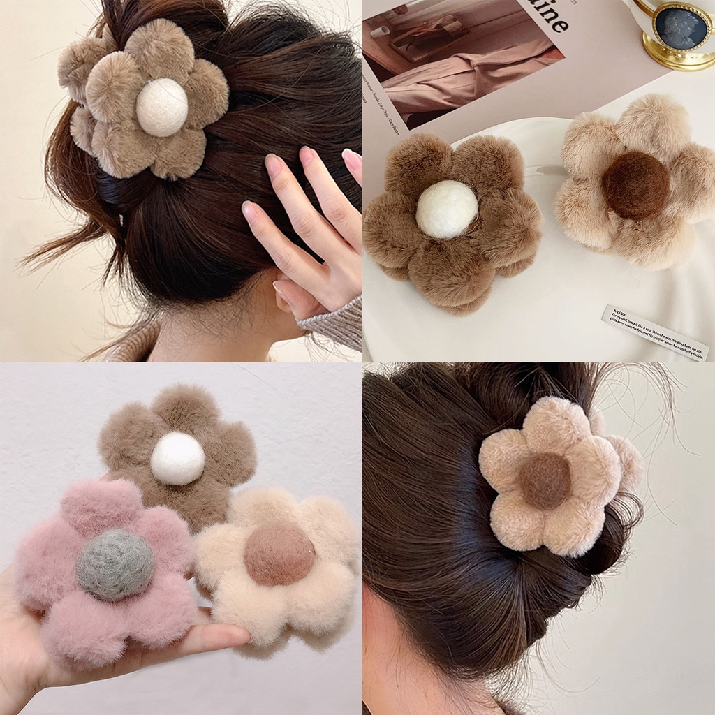 กิ๊บติดผม ผ้ากํามะหยี่ขนนิ่ม ลายดอกไม้น่ารัก ขนาดใหญ่ สีกากี สีสันสดใส แฟชั่นฤดูใบไม้ร่วง และฤดูหนาว
