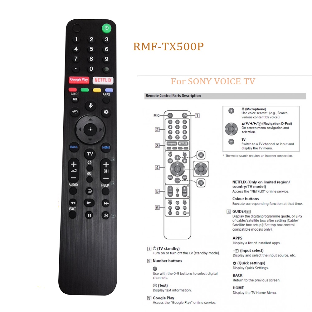 ใหม่ RMF-TX500P เสียงรีโมทคอนโทรลพร้อม Netflix Google Play สําหรับ SONY 4K UHD Android Bravia TV XG9