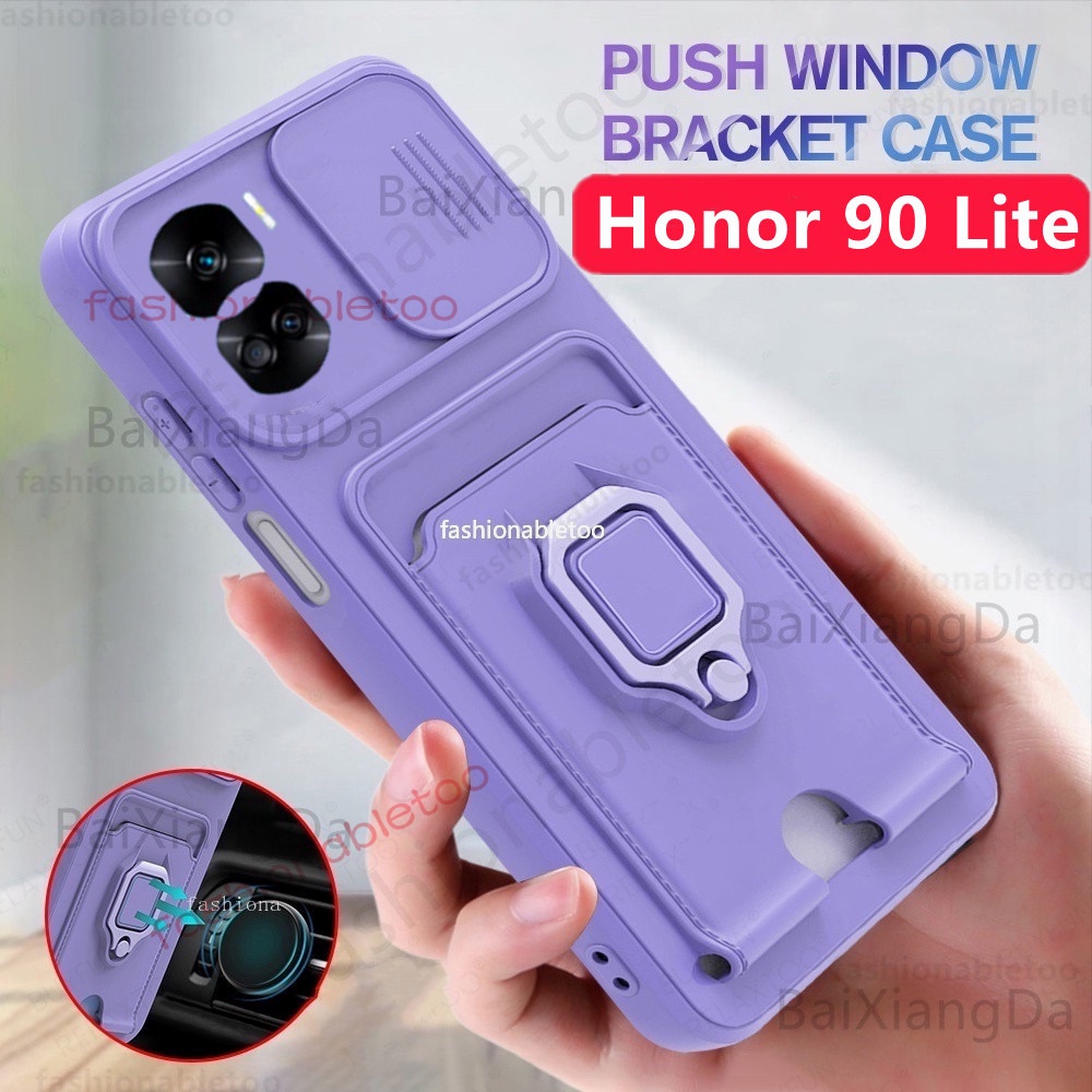 เคสโทรศัพท์ซิลิโคน TPU กันกระแทก พร้อมแหวนขาตั้ง และช่องใส่บัตร สําหรับ Huawei Honor 90 Lite 90lite 