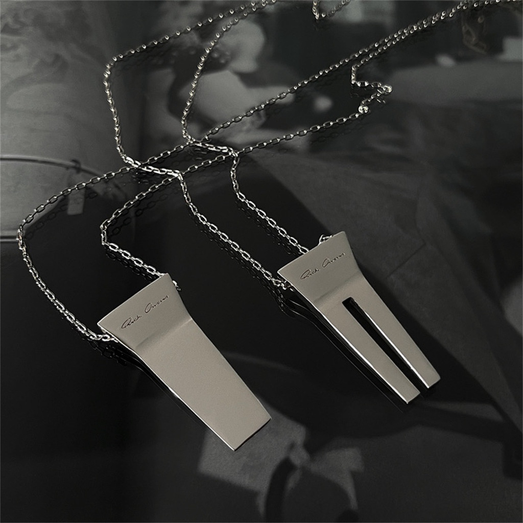 Rick owens RO Dark Pioneer แสดงเงินแยกฟันสร้อยคอโลโก้เรขาคณิตจี้โซ่