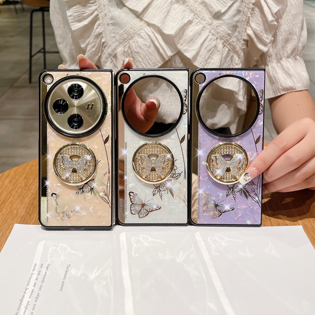 สําหรับ OPPO Find N3 เคสเพชร ผีเสื้อ แหวนจับ พับ กันกระแทก เคสป้องกัน
