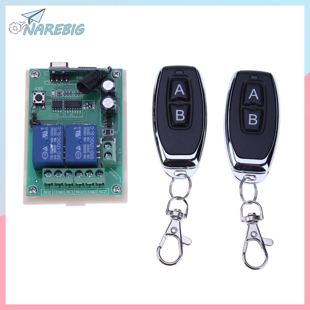 ( Narebig ) DC12V/24V 2 รีเลย์ รีโมตคอนโทรล ไร้สาย สวิตช์ + 2 ชิ้น สองปุ่ม รีโมตคอนโทรล สําหรับประตูโรงรถ / ม่านควบคุมแสง