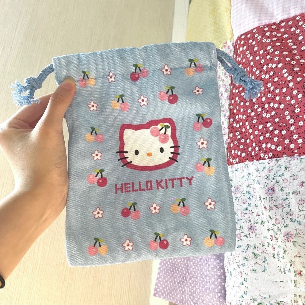 Kkt กระเป๋าเครื่องสําอาง กระเป๋าหูรูด ขนาดเล็ก แบบพกพา จุของได้เยอะ ลาย Hello Kitty สําหรับผู้หญิง