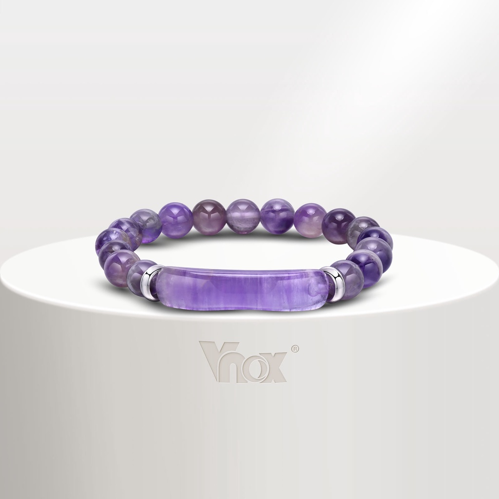 Vnox สร้อยข้อมือลูกปัดอเมทิสต์ธรรมชาติ สําหรับผู้หญิง สร้อยข้อมือยางยืด เพื่อสุขภาพ สร้อยข้อมือหรูหรา ของขวัญสําหรับแม่แ
