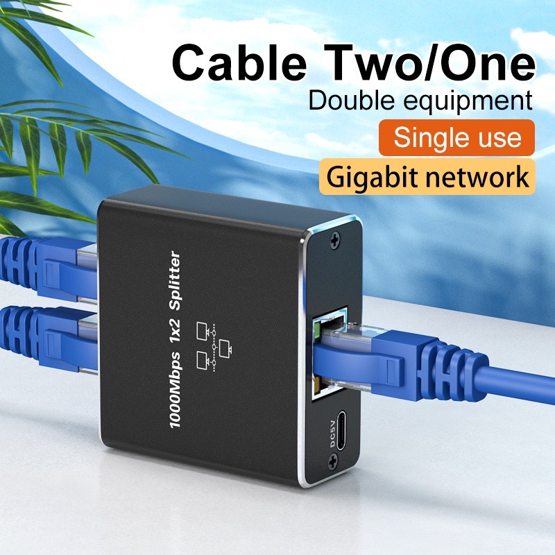 Gigabit ตัวแยกสายเครือข่ายอีเธอร์เน็ต LAN RJ45 เข้า 1 ออก 2 100 ม. 1000 ม. สําหรับแล็ปท็อป 2 ชิ้น