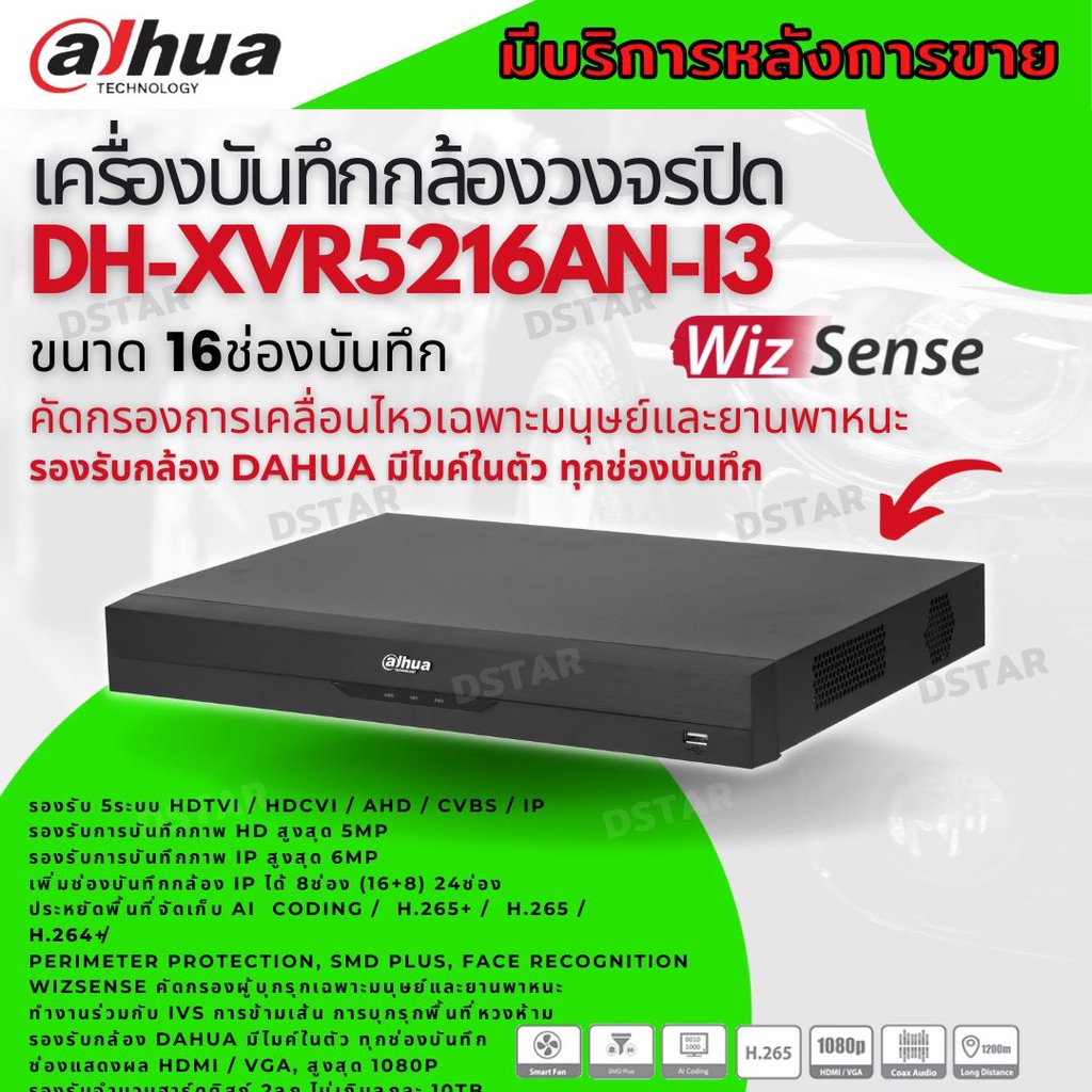 Dahua DH-XVR5216AN-I3 เครื่องบันทึก Dahua XVR Wizsense 16ช่อง (Ai) เครื่องบันทึกภาพ กล้องวงจร ใส่HDD