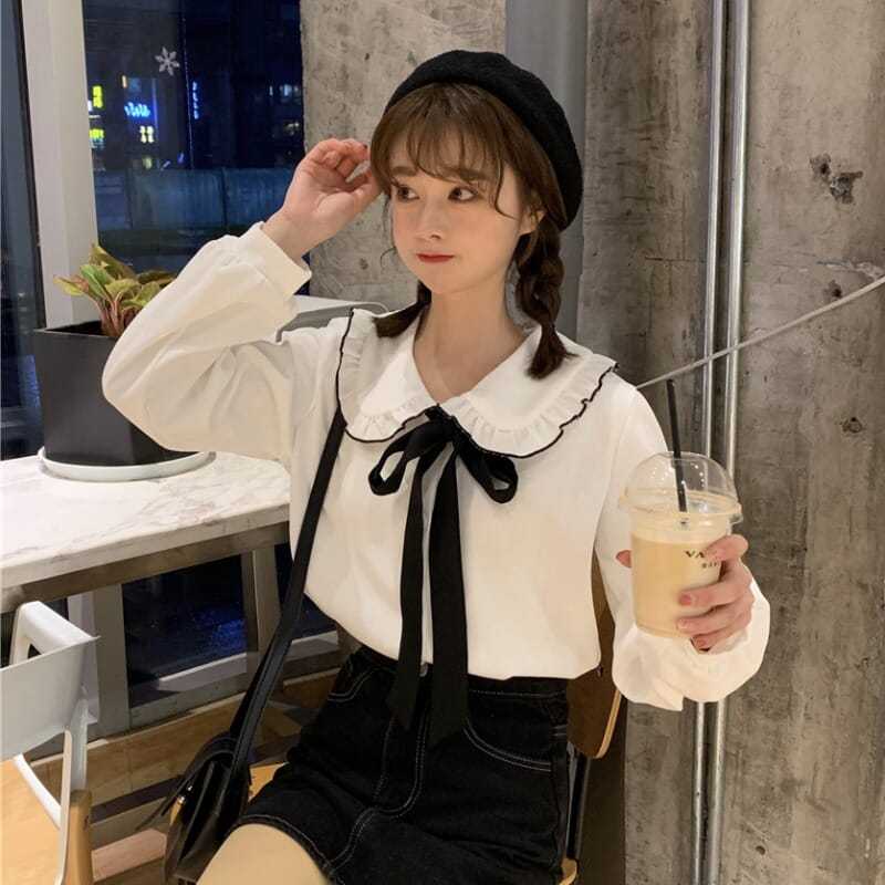 เสื้อเชิ้ตแขนยาว คอตุ๊กตา ทรงหลวม เข้ากับทุกการแต่งกาย สไตล์ญี่ปุ่น แฟชั่นฤดูใบไม้ผลิ และฤดูใบไม้ร่วง สําหรับผู้หญิง และนักเรียน