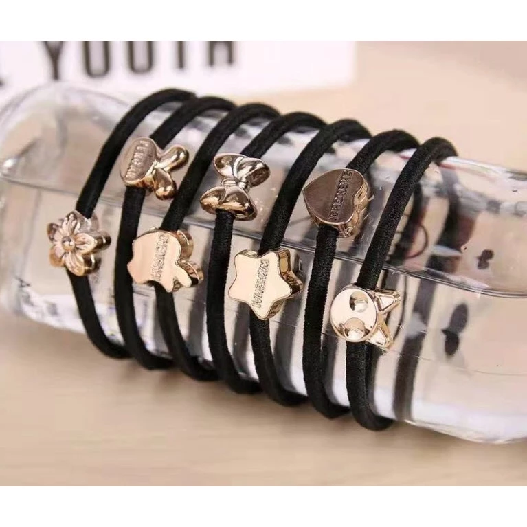 S0045 ยางรัดผม ลูกปัดทอง มาตรฐาน สีดำ ความยืดหยุ่นสูง ยางมัดผม เกาหลี ญี่ปุ่น thumbnail 3