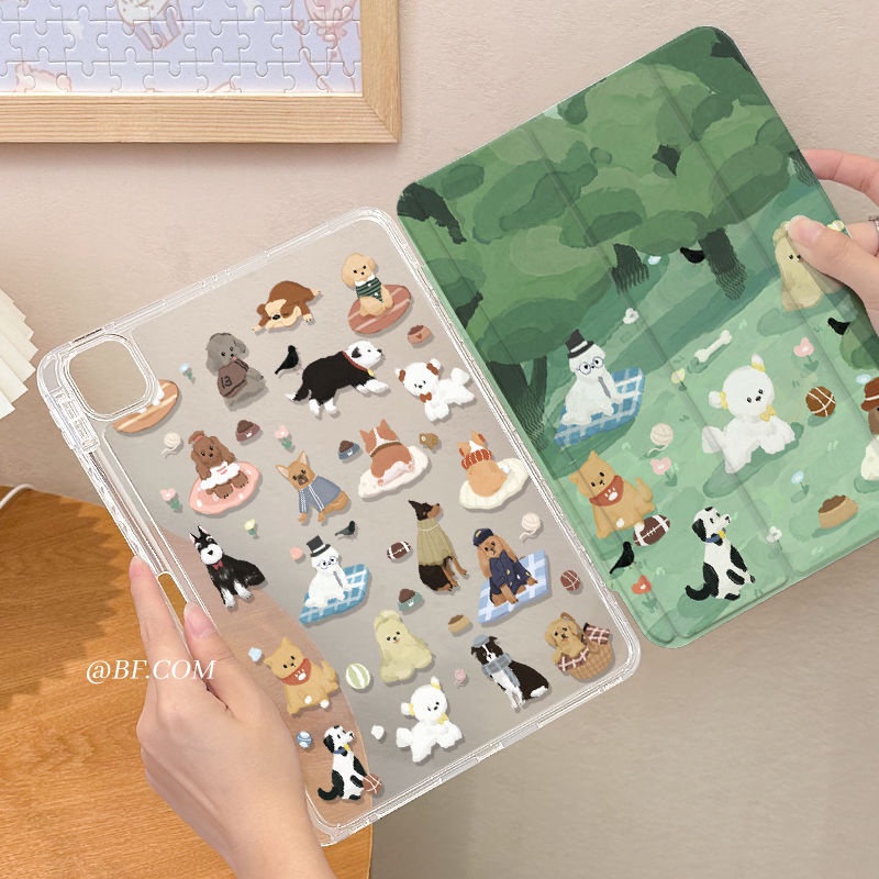 เคสแท็บเล็ต ลายการ์ตูนสุนัขหญ้า สําหรับ iPad 10.2 10.5 9.7 Air3 Air1 Gen 8 7 6 5 2 3 4 Mini 1 2 4 5 (2020 2019 2018 2017)