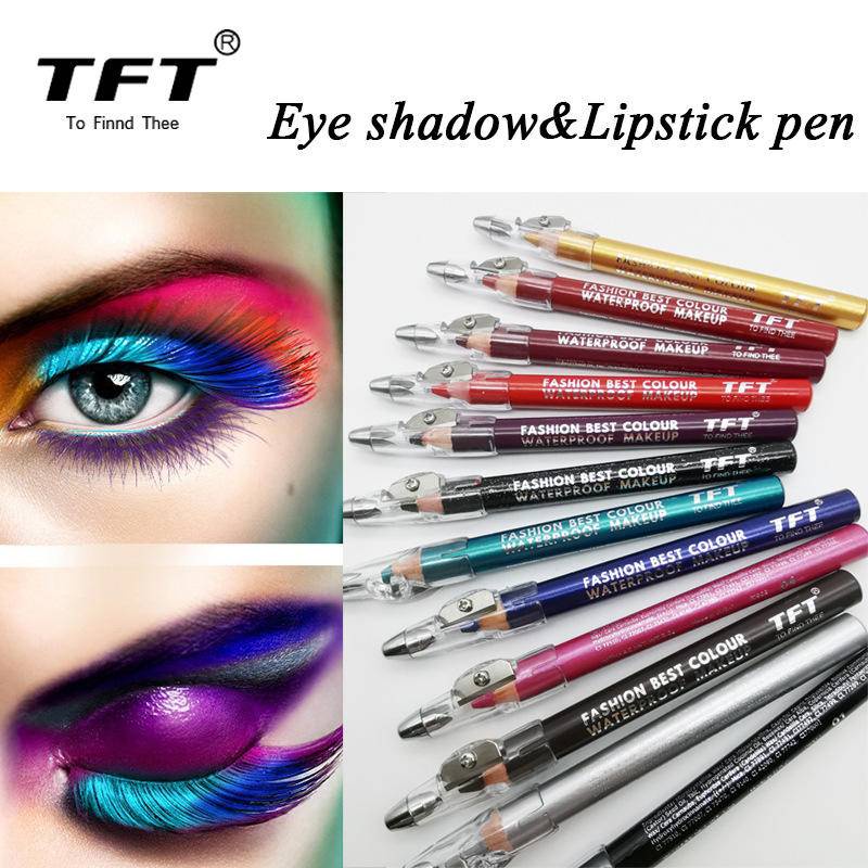 2 in 1 อายแชโดว์ ลิปไลเนอร์ 12 สี อเนกประสงค์ พร้อมปากกาดัดขอบ ปากกาสีแดง ลิปไลเนอร์ กันน้ํา สีน้ําเงิน สีดํา