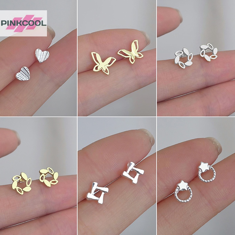PINKCOOL 1 คู่ Minimalist Silver s Ear Studs Little Cherry Small Love Heart ต่างหูผู้หญิงต่างหูของขวัญ HOT
