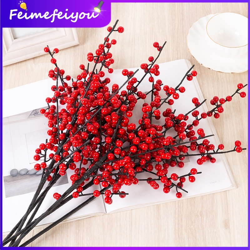 ใหม่ ดอกเบอร์รี่จําลอง CNY สีแดง ขนาด 46 ซม. สําหรับตกแต่งเทศกาลตรุษจีน 2025