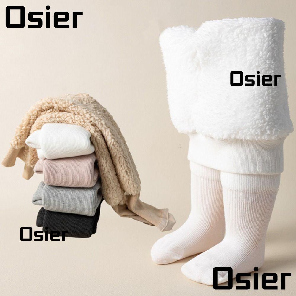 Osier1 ถุงน่องเลกกิ้ง ผ้าฝ้าย ผ้าฟลีซ แบบหนา ลายทาง แนวตั้ง ยืดหยุ่น แฟชั่นฤดูหนาว สําหรับเด็กทารกแรกเกิด อายุ 0-6 ปี