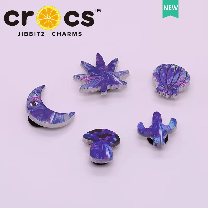 jibbitz crocs แท้  บักเกิลโลหะ รูปดอกไม้ สีม่วง สําหรับตกแต่งรองเท้า Crocs