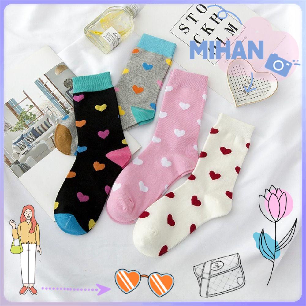 Mh ถุงเท้าผ้าฝ้าย แบบนิ่ม ลายหัวใจ สีแดง สีรุ้ง หลากสี เหมาะกับของขวัญวันวาเลนไทน์ สําหรับผู้หญิง